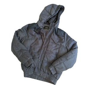 Zara Man Denim Collection Quilted Puffer Jacket Size L Dark Blue With Hood